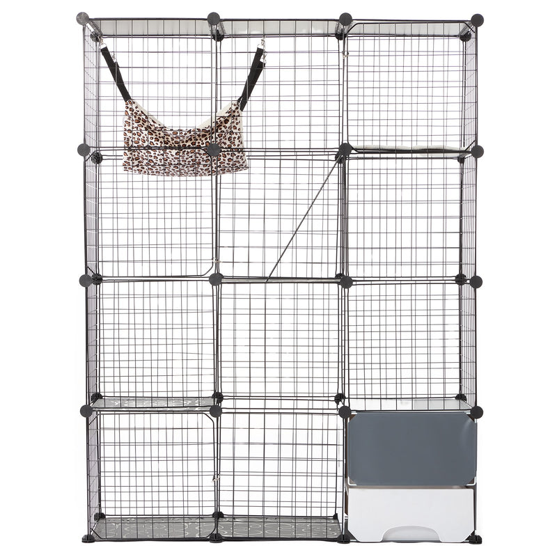 VEVOR liels 4-stāvu kaķu būris 104 x 36 x 140 cm metāla stieples būris ar šūpuļkrēslu