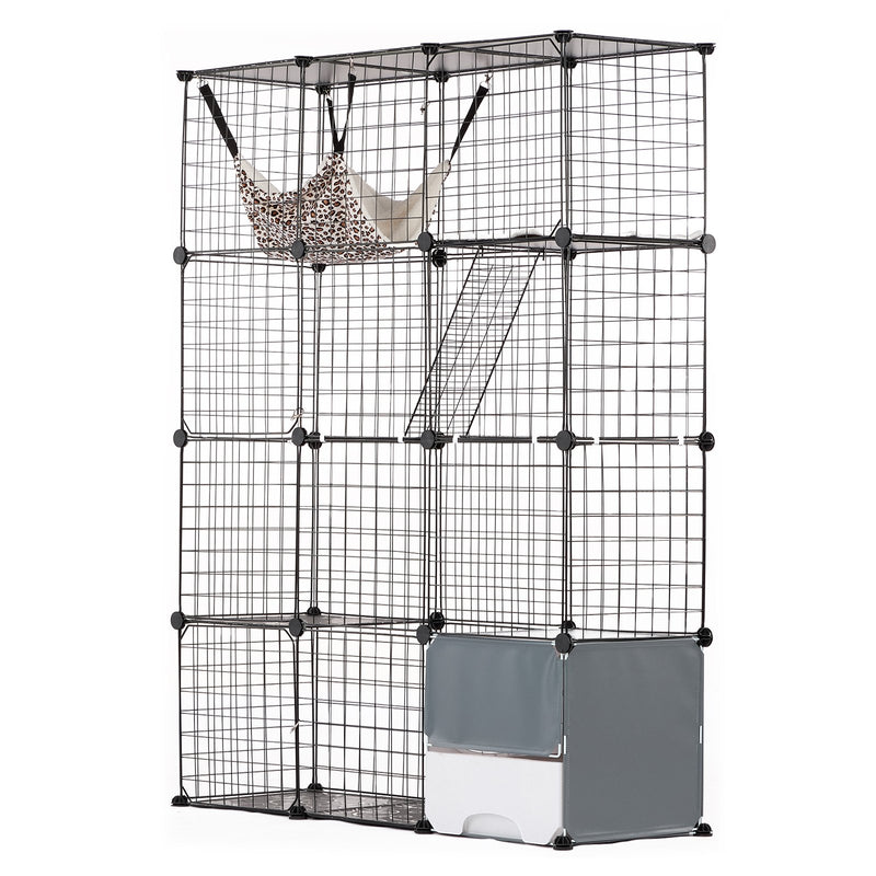 VEVOR liels 4-stāvu kaķu būris 104 x 36 x 140 cm metāla stieples būris ar šūpuļkrēslu