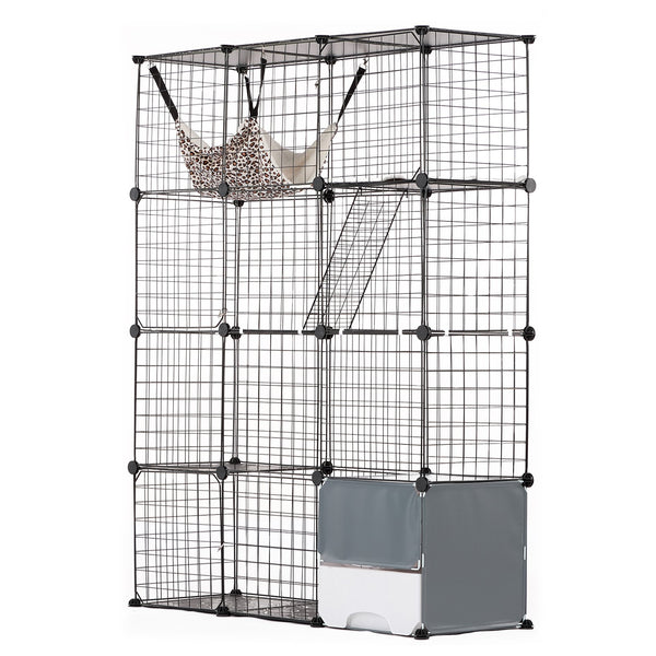 VEVOR liels 4-stāvu kaķu būris 104 x 36 x 140 cm metāla stieples būris ar šūpuļkrēslu