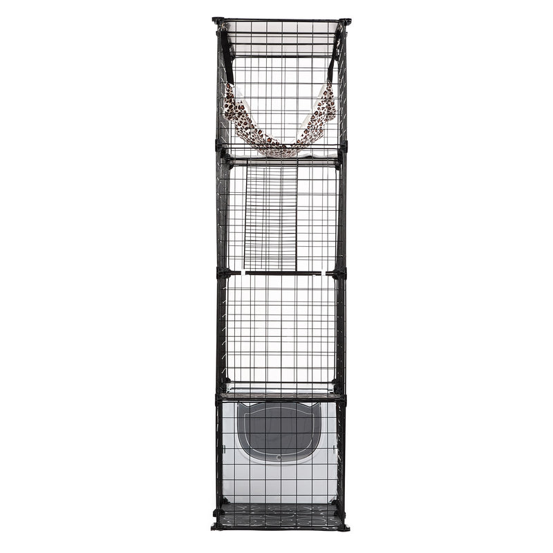 VEVOR liels 4-stāvu kaķu būris 104 x 36 x 140 cm metāla stieples būris ar šūpuļkrēslu