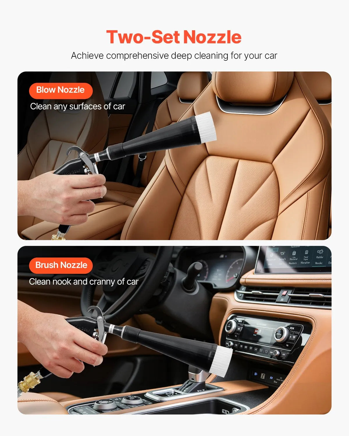 VEVOR High-Pressure Car Washing Gun, 6–9.2 bar, with 2 Nozzles, 360° Rotating Connector and 1/4 NPT Connection