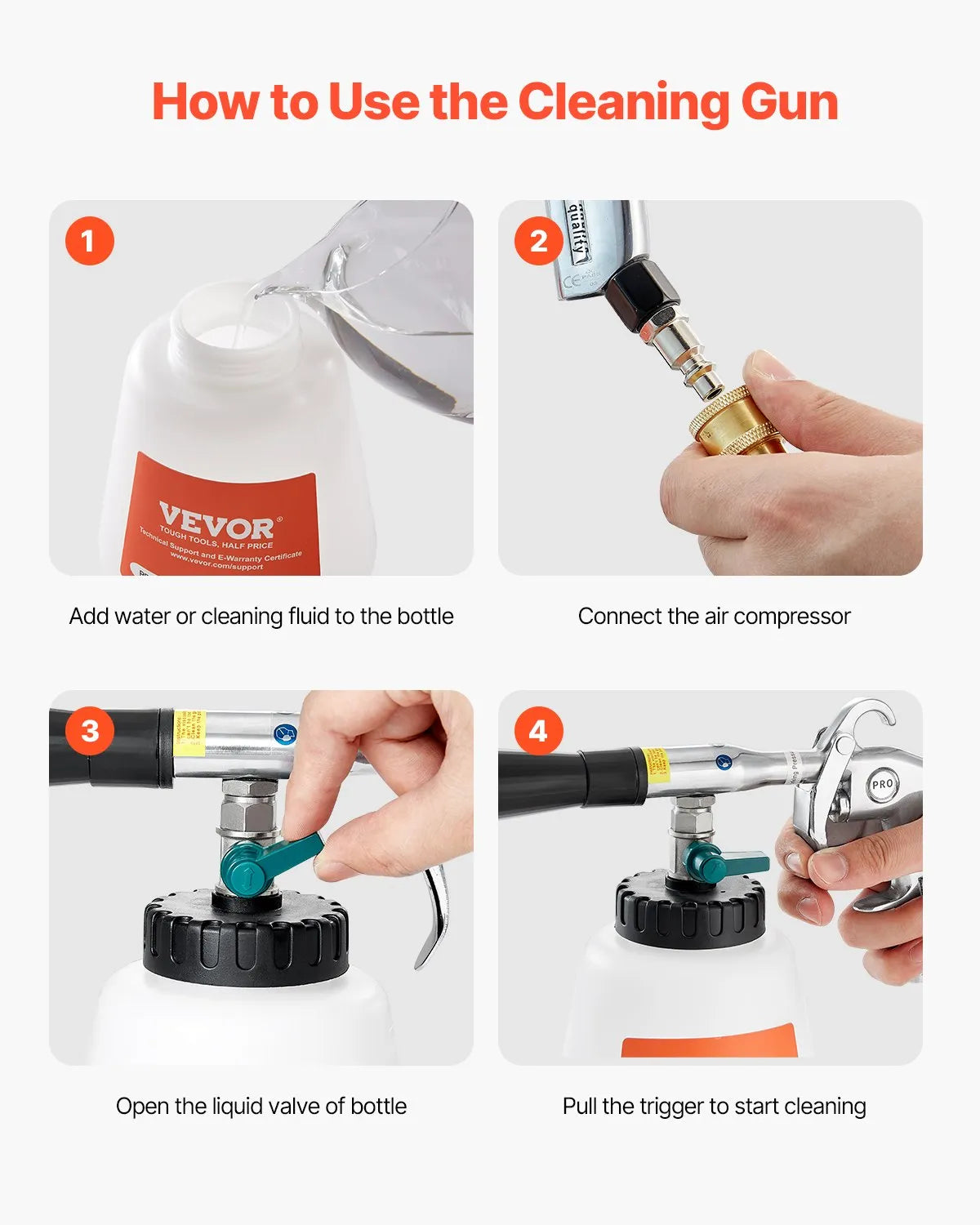 VEVOR High-Pressure Car Washing Gun, 6–9.2 bar, with 2 Nozzles, 1 l Fluid Tank and 1/4 NPT Connection
