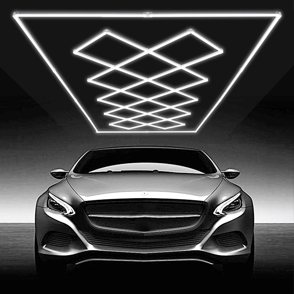 4.8 x 2.4m Square LED Garage Light, 88,000 lm, 14-Section Bright Lighting for Auto Parts Workshops, 4840 x 2433 x 42 mm, Cool White 6500K