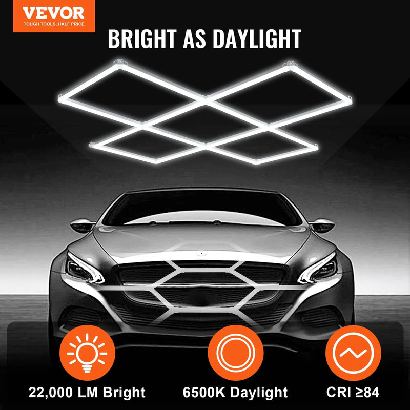 LED garāžas griestu gaismekļi, 22 000 lm, 6500 K, 5 moduļu kvadrātveida sistēma, īpaši spilgts auksti balts apgaismojums darbnīcām, pagrabam, noliktavām, auto kopšanas un detaļu darbnīcām