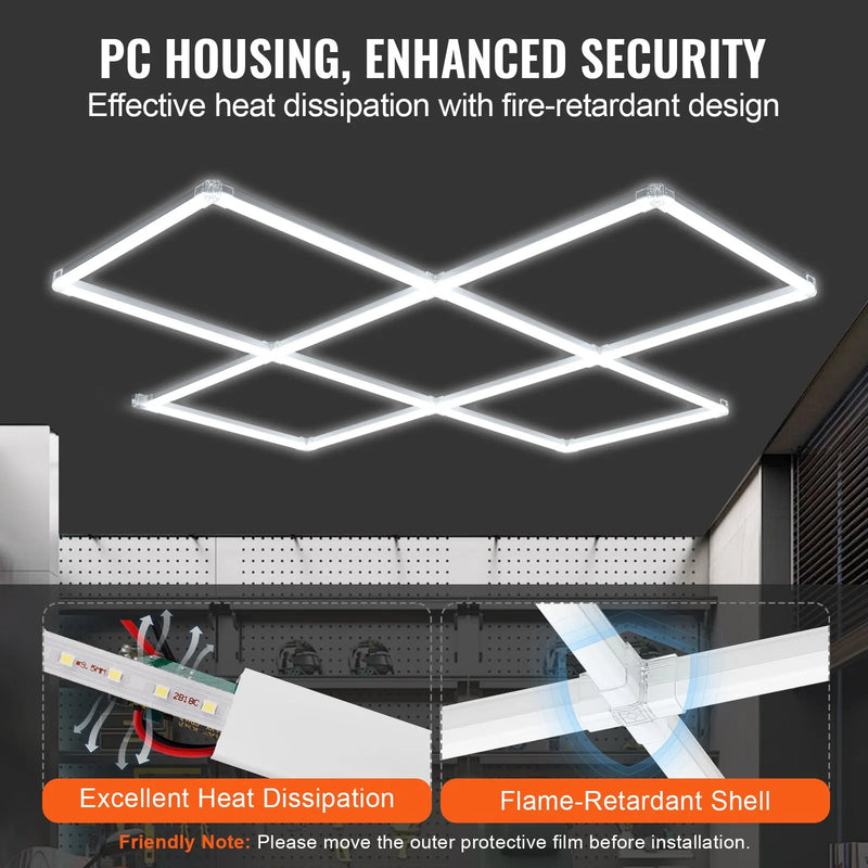 LED garāžas griestu gaismekļi, 22 000 lm, 6500 K, 5 moduļu kvadrātveida sistēma, īpaši spilgts auksti balts apgaismojums darbnīcām, pagrabam, noliktavām, auto kopšanas un detaļu darbnīcām
