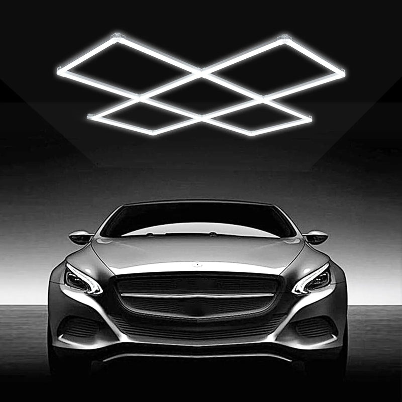 LED garāžas griestu gaismekļi, 22 000 lm, 6500 K, 5 moduļu kvadrātveida sistēma, īpaši spilgts auksti balts apgaismojums darbnīcām, pagrabam, noliktavām, auto kopšanas un detaļu darbnīcām