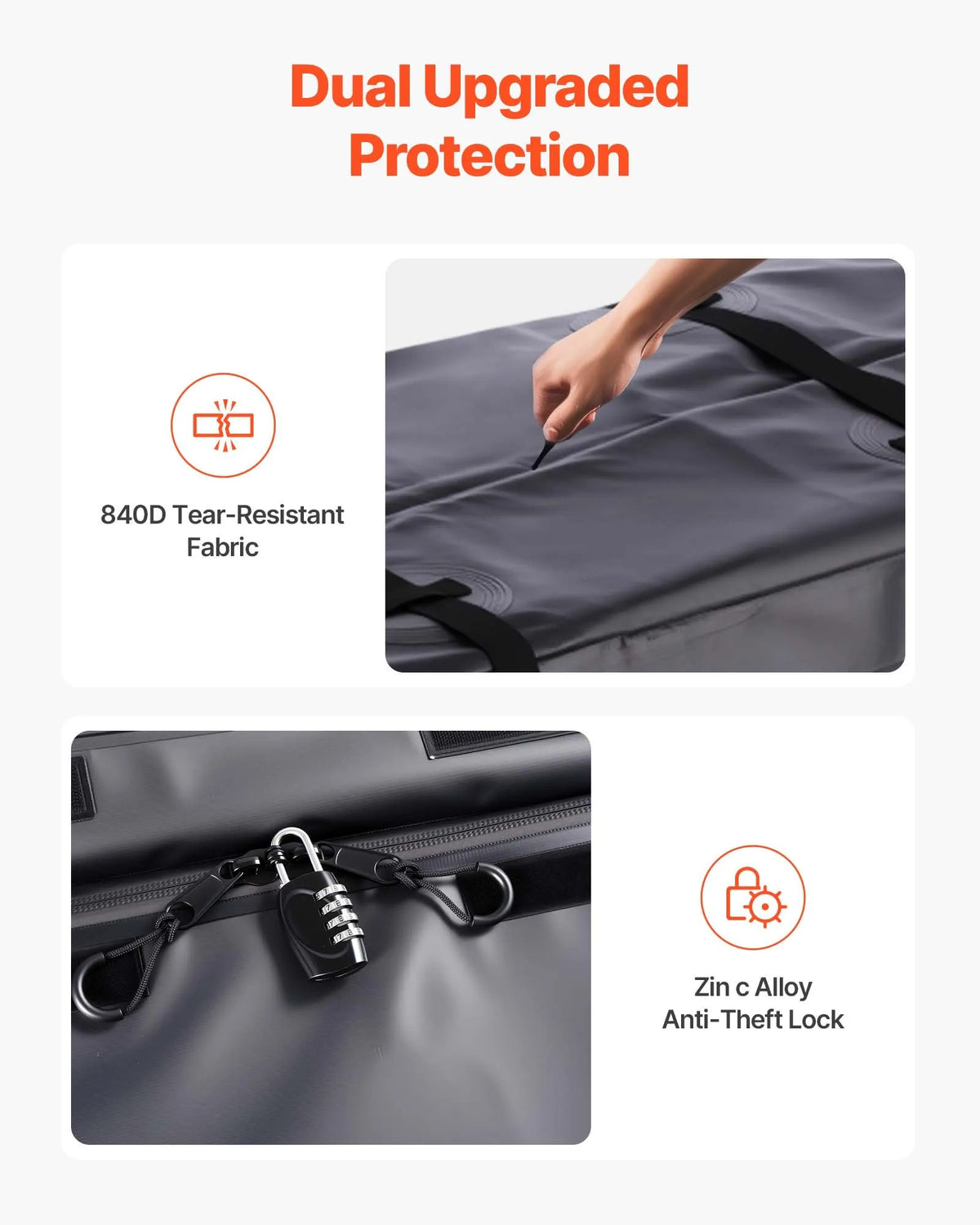 VEVOR piekabes bagāžas soma, ūdensizturīgs 840D PVC, 146 x 50 x 60 cm (453 l), izturīga kravas soma ar pastiprinātām siksnām, piemērota auto, SUV un furgonu piekabes bagāžas grozam - ZEMLETES.LV