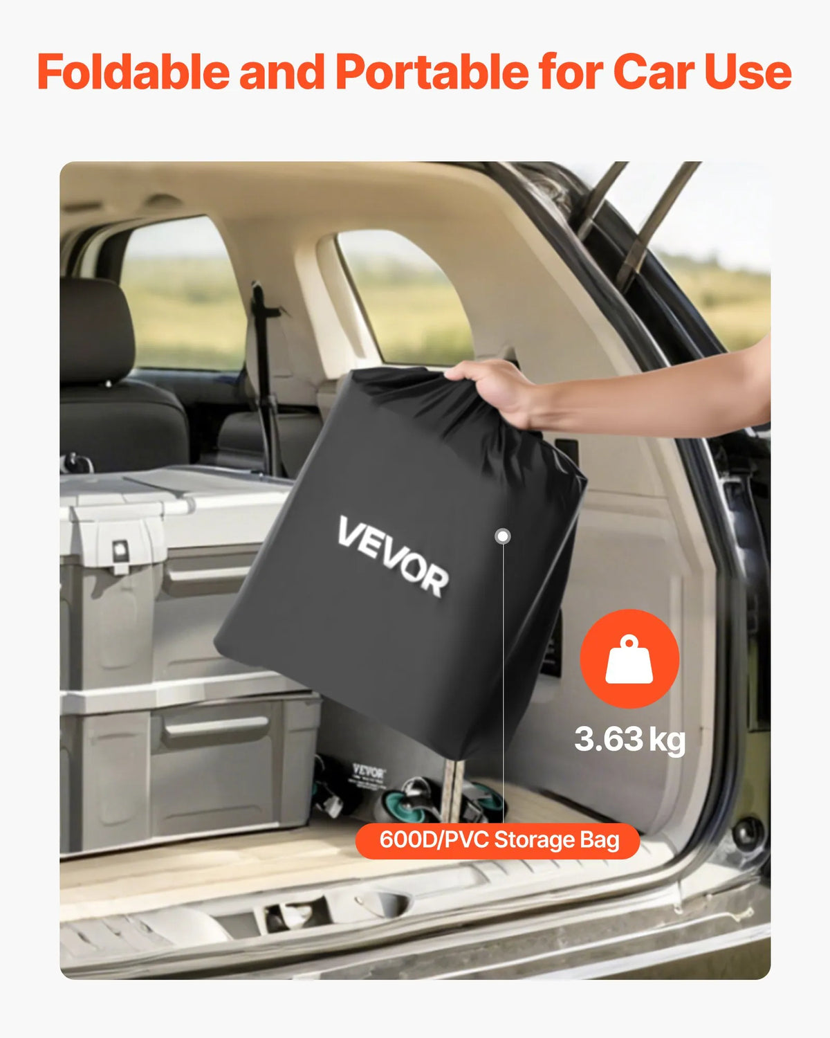 VEVOR piekabes bagāžas soma, ūdensizturīgs 840D PVC, 146 x 50 x 60 cm (453 l), izturīga kravas soma ar pastiprinātām siksnām, piemērota auto, SUV un furgonu piekabes bagāžas grozam - ZEMLETES.LV