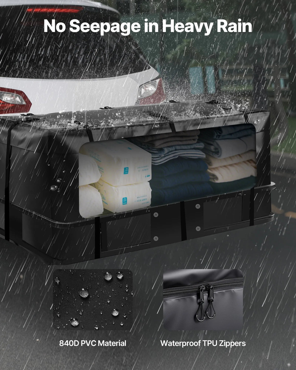 VEVOR piekabes bagāžas soma, ūdensizturīgs 840D PVC, 152 x 61 x 61 cm (566 l), izturīga kravas soma ar 8 pastiprinātām siksnām, piemērota auto un furgonu piekabes bagāžas grozam - ZEMLETES.LV