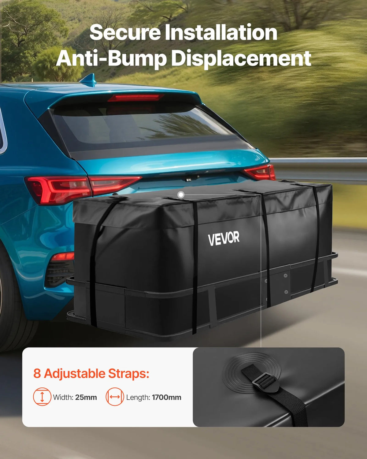 VEVOR piekabes bagāžas soma, ūdensizturīgs 840D PVC, 152 x 61 x 61 cm (566 l), izturīga kravas soma ar 8 pastiprinātām siksnām, piemērota auto un furgonu piekabes bagāžas grozam - ZEMLETES.LV