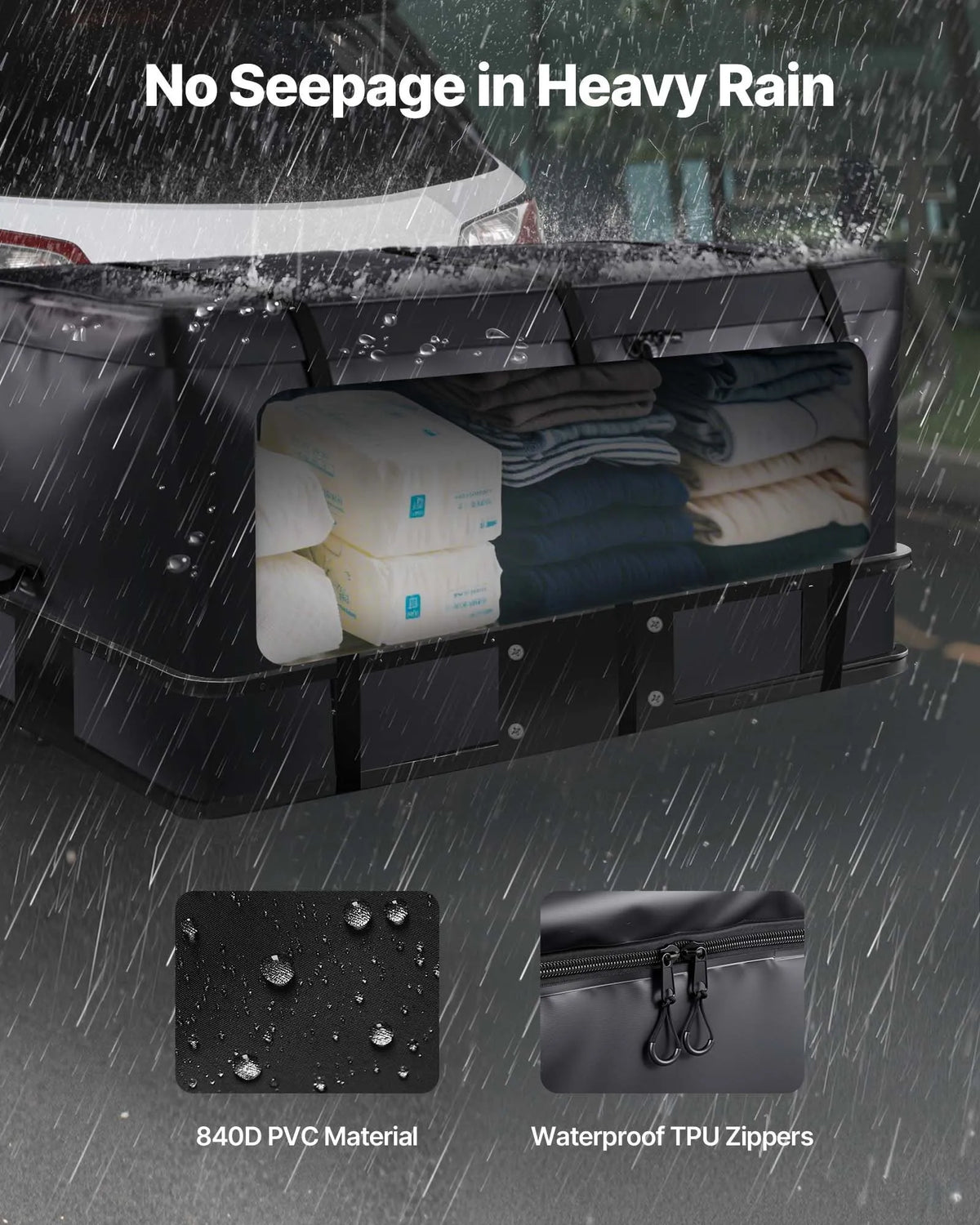 VEVOR piekabes bagāžas soma, ūdensizturīgs 840D PVC, 152 x 61 x 78 cm (708 l), izturīga kravas soma ar pastiprinātām siksnām, piemērota auto, SUV un furgonu piekabes bagāžas grozam - ZEMLETES.LV