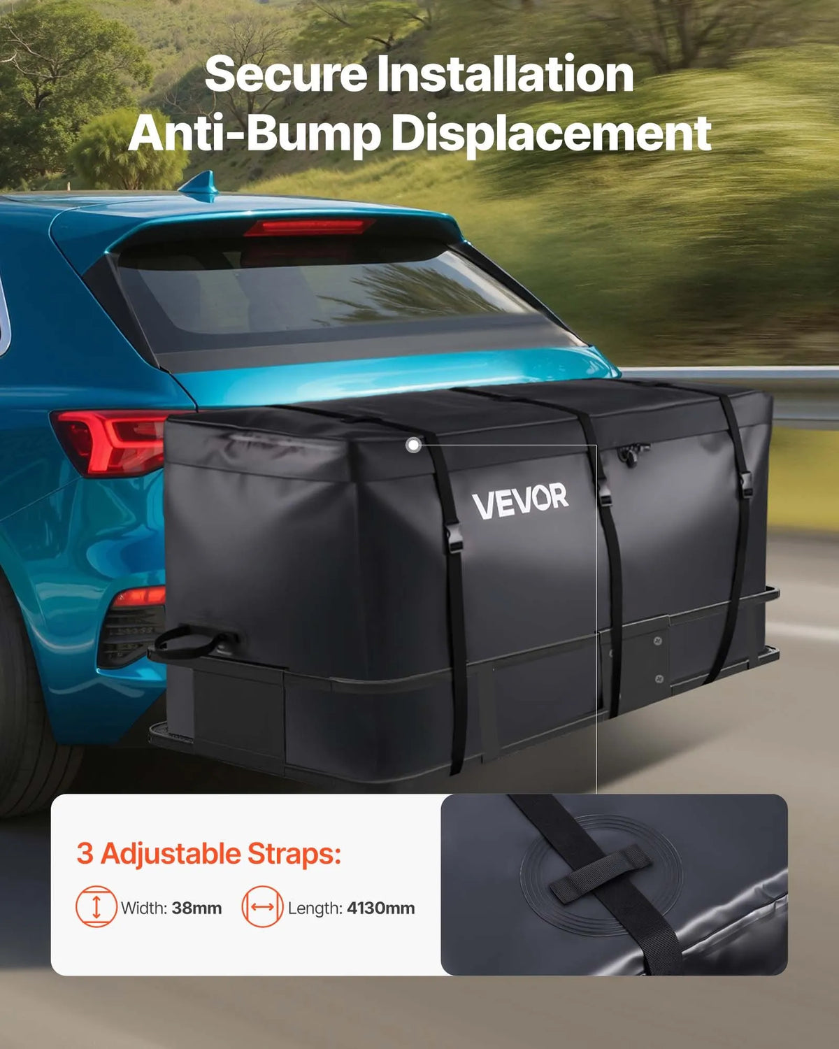 VEVOR piekabes bagāžas soma, ūdensizturīgs 840D PVC, 152 x 61 x 78 cm (708 l), izturīga kravas soma ar pastiprinātām siksnām, piemērota auto, SUV un furgonu piekabes bagāžas grozam - ZEMLETES.LV