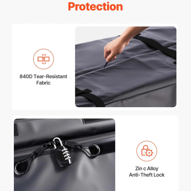 VEVOR piekabes bagāžas soma, ūdensizturīgs 840D PVC, 152 x 61 x 78 cm (708 l), izturīga kravas soma ar pastiprinātām siksnām, piemērota auto, SUV un furgonu piekabes bagāžas grozam - ZEMLETES.LV