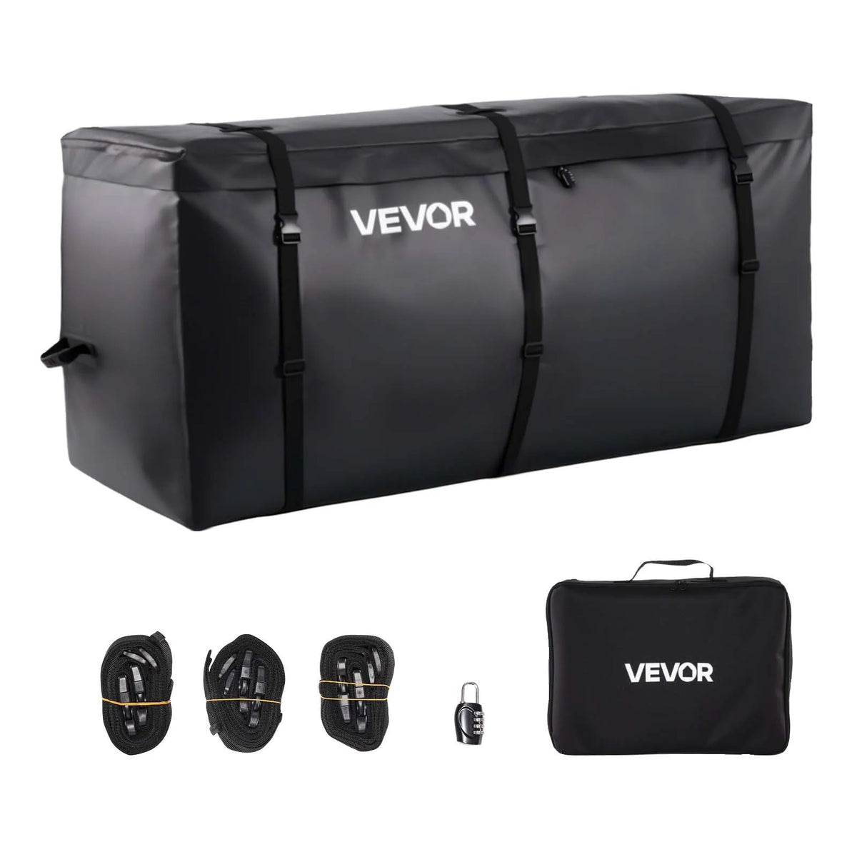 VEVOR piekabes bagāžas soma, ūdensizturīgs 840D PVC, 152 x 61 x 78 cm (708 l), izturīga kravas soma ar pastiprinātām siksnām, piemērota auto, SUV un furgonu piekabes bagāžas grozam - ZEMLETES.LV