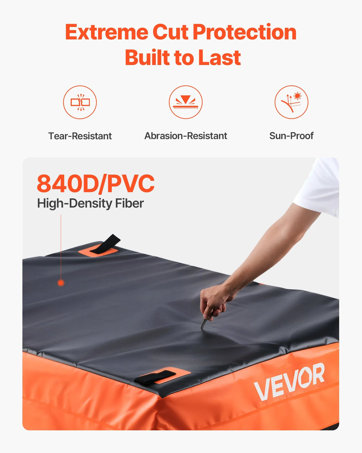 VEVOR kravas kastes bagāžas soma, ūdensizturīgs 840D PVC, 130 x 102 x 55 cm (736 l), izturīga kravas soma ar 4 elastīgām stiprinājuma auklām ar āķiem, piemērota SUV un pikapiem - ZEMLETES.LV