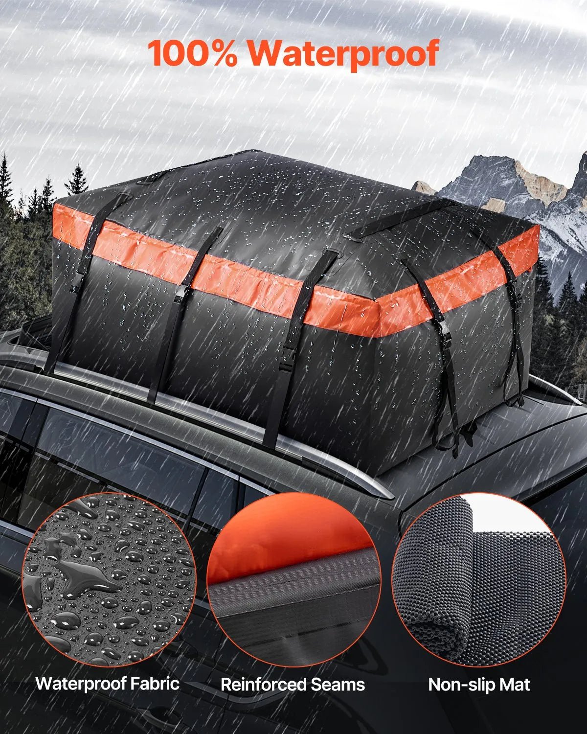 VEVOR auto jumta bagāžas soma 23 kubikpēdas (~651 l), izturīga 840D PVC 100% ūdensizturīga jumta kravas soma visiem auto ar vai bez jumta reliņiem, ar slēdzeni, pretslīdes paklāju un 6 durvju āķiem - ZEMLETES.LV