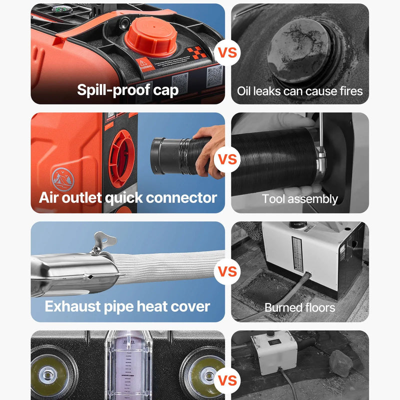 VEVOR 8 kW pārnēsājams dīzeļdegvielas gaisa sildītājs ar 12 V barošanu, integrētu konstrukciju, Bluetooth lietotnes vadību, tālvadības pulti un LCD ekrānu, 4,5 L degvielas tvertni, piemērots automašīnām, busiem, kemperiem un garāžām