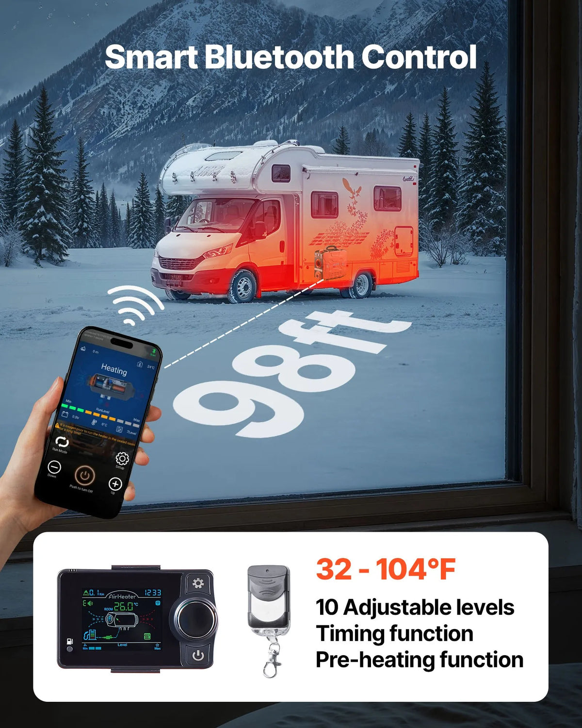 12V 8 kW VEVOR diesel heater all-in-one – Bluetooth, remote control, 4.5 l tank