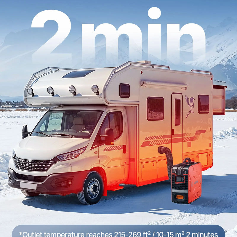 VEVOR 8 kW pārnēsājams dīzeļdegvielas gaisa sildītājs ar 12 V barošanu, integrētu konstrukciju, Bluetooth lietotnes vadību, tālvadības pulti un LCD ekrānu, 4,5 L degvielas tvertni, piemērots automašīnām, busiem, kemperiem un garāžām