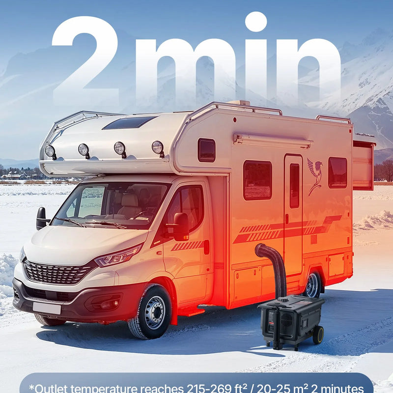 VEVOR portatīvais dīzeļsildītājs 8 kW, DC 12V/24V ar Bluetooth lietotni, tālvadības pulti un LCD ekrānu, integrētā konstrukcija ar ratiņu dizainu un 5 L degvielas tvertni kravas auto, furgoniem, kemperiem un treileriem