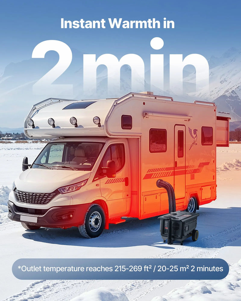 VEVOR portatīvais dīzeļsildītājs 8 kW, DC 12V/24V ar Bluetooth lietotni, tālvadības pulti un LCD ekrānu, integrētā konstrukcija ar ratiņu dizainu un 5 L degvielas tvertni kravas auto, furgoniem, kemperiem un treileriem