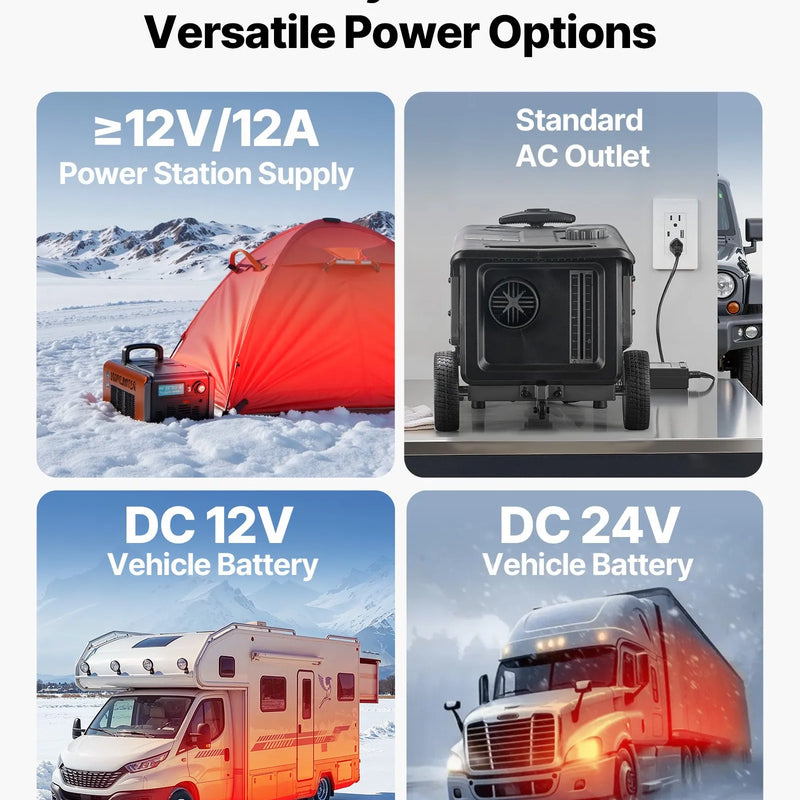 VEVOR portatīvais dīzeļsildītājs 8 kW, DC 12V/24V ar Bluetooth lietotni, tālvadības pulti un LCD ekrānu, integrētā konstrukcija ar ratiņu dizainu un 5 L degvielas tvertni kravas auto, furgoniem, kemperiem un treileriem