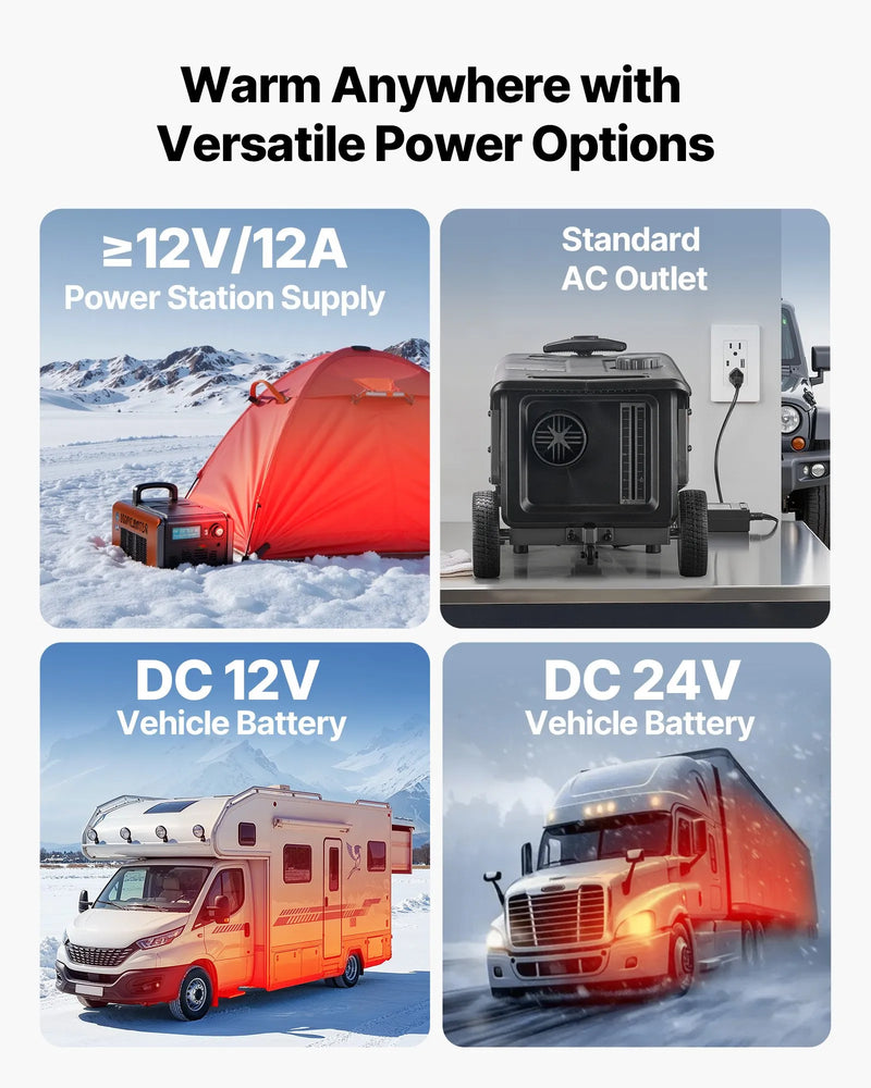 VEVOR portatīvais dīzeļsildītājs 8 kW, DC 12V/24V ar Bluetooth lietotni, tālvadības pulti un LCD ekrānu, integrētā konstrukcija ar ratiņu dizainu un 5 L degvielas tvertni kravas auto, furgoniem, kemperiem un treileriem