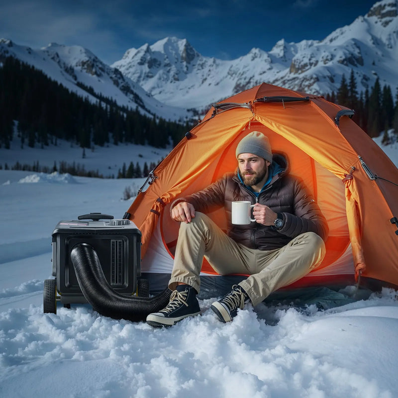 VEVOR portatīvais dīzeļsildītājs 8 kW, DC 12V/24V ar Bluetooth lietotni, tālvadības pulti un LCD ekrānu, integrētā konstrukcija ar ratiņu dizainu un 5 L degvielas tvertni kravas auto, furgoniem, kemperiem un treileriem