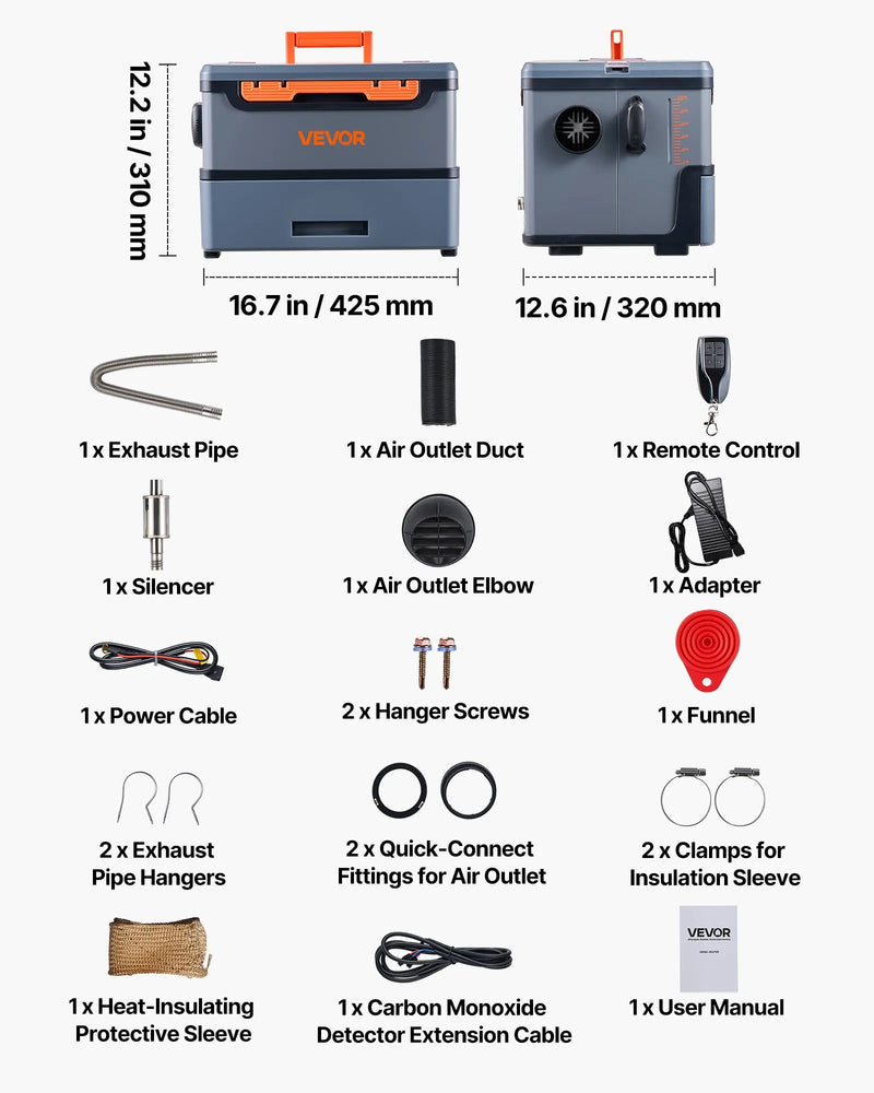 Dīzeļsildītājs 8 kW, 12/24 V, pārnēsājams viss vienā gaisa sildītājs ar Bluetooth vadību, tālvadības pulti, LCD ekrānu un 5 l degvielas tvertni, piemērots kravas automašīnām, furgoniem, kemperiem un garāžām