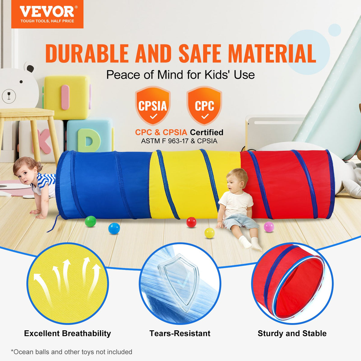 VEVOR Children's Crawling Tunnel, Foldable Pop-Up, Colourful