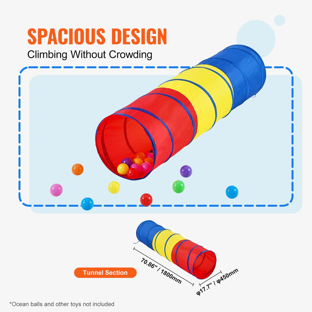 VEVOR Children's Crawling Tunnel, Foldable Pop-Up, Colourful