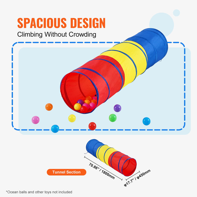 VEVOR Bērnu Rāpošanas Tunelis-Telts – Krāsaina, salokāma pop‑up rotaļlieta bērniem un mājdzīvniekiem, ideāla dāvana zēniem un meitenēm iekštelpu un āra spēlēm (sarkanā/dzeltenā/zilā, multikolora)