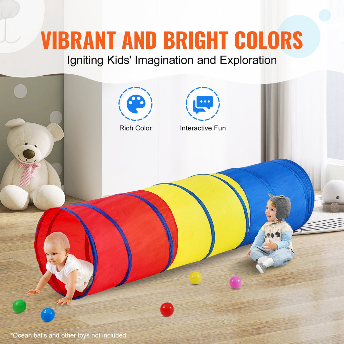 VEVOR Children's Crawling Tunnel, Foldable Pop-Up, Colourful