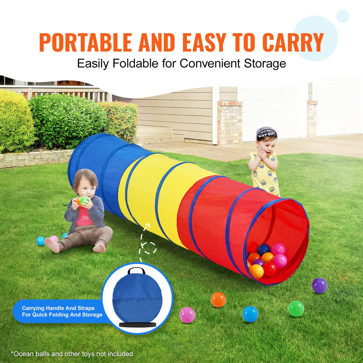 VEVOR Children's Crawling Tunnel, Foldable Pop-Up, Colourful