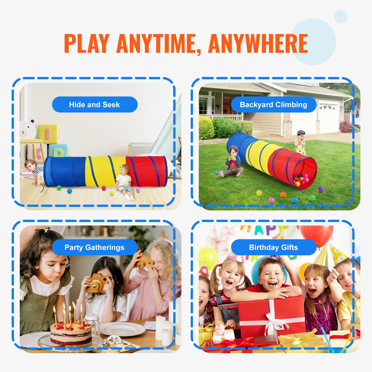 VEVOR Children's Crawling Tunnel, Foldable Pop-Up, Colourful