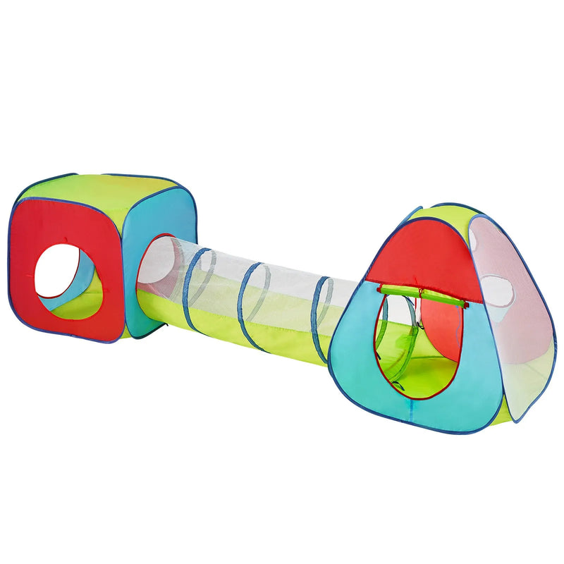 VEVOR 3 vienā bērnu rotaļu telts ar tuneli zēniem, meitenēm, mazuļiem un pirmsskolas vecuma bērniem, salokāma iekštelpu/āra rotaļu mājiņa ar pārnēsāšanas somu un stiprinājuma siksnām, sarkana/dzeltena/zila krāsu kombinācija