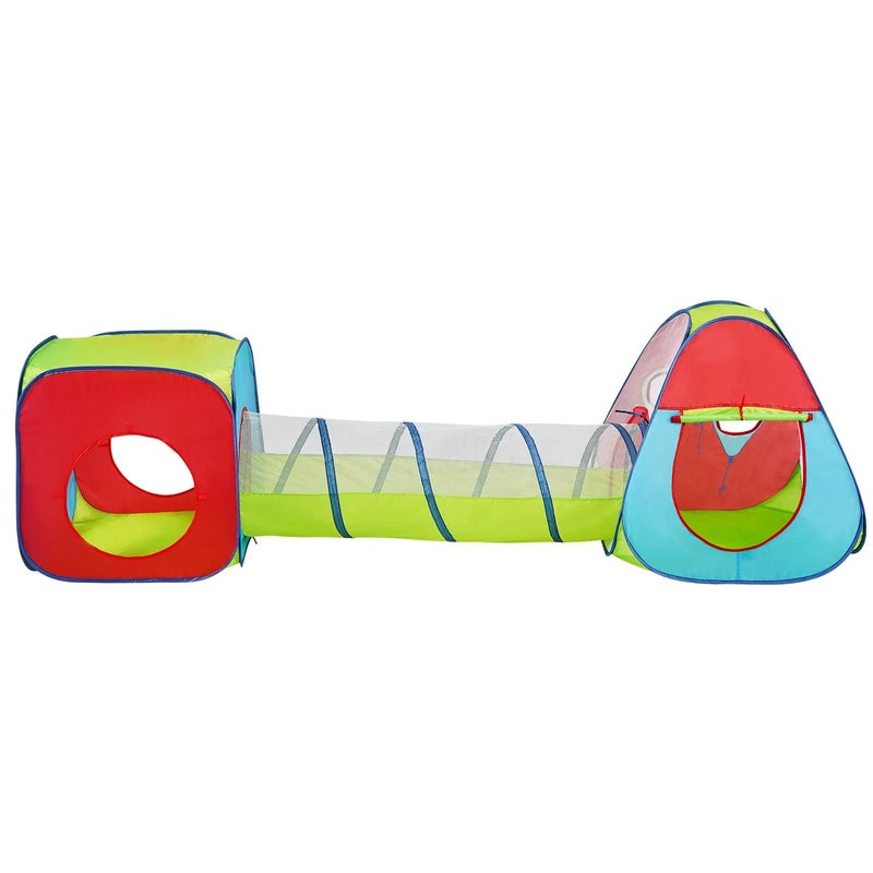 VEVOR 3 vienā bērnu rotaļu telts ar tuneli zēniem, meitenēm, mazuļiem un pirmsskolas vecuma bērniem, salokāma iekštelpu/āra rotaļu mājiņa ar pārnēsāšanas somu un stiprinājuma siksnām, sarkana/dzeltena/zila krāsu kombinācija