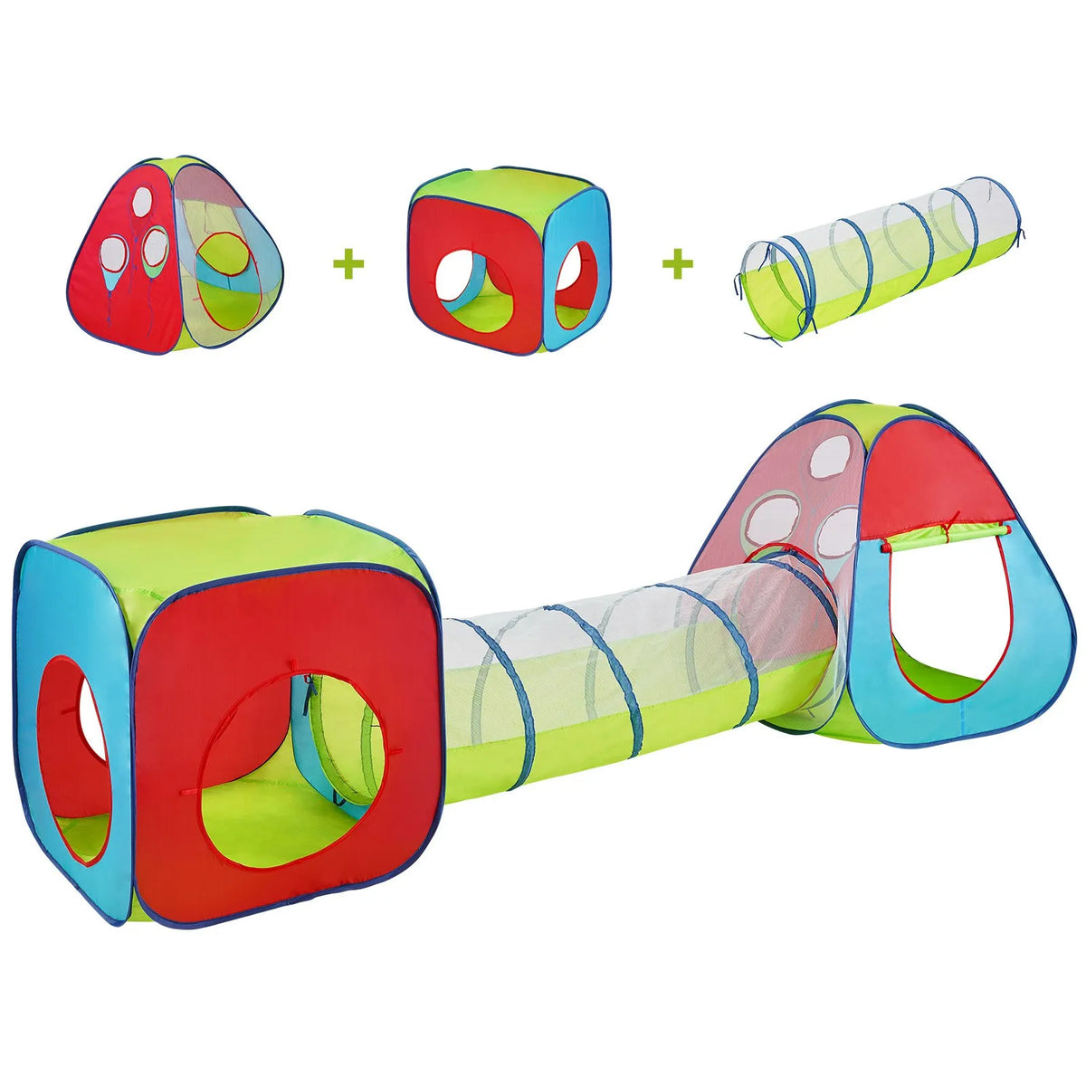 VEVOR 3 in 1 Children's Play Tent with Tunnel, Foldable, Red/Yellow/Blue