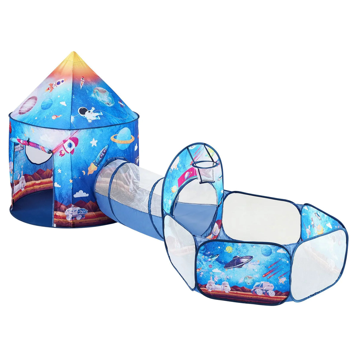 VEVOR 3 in 1 Children's Play Tent with Tunnel, Rocket Design, Blue