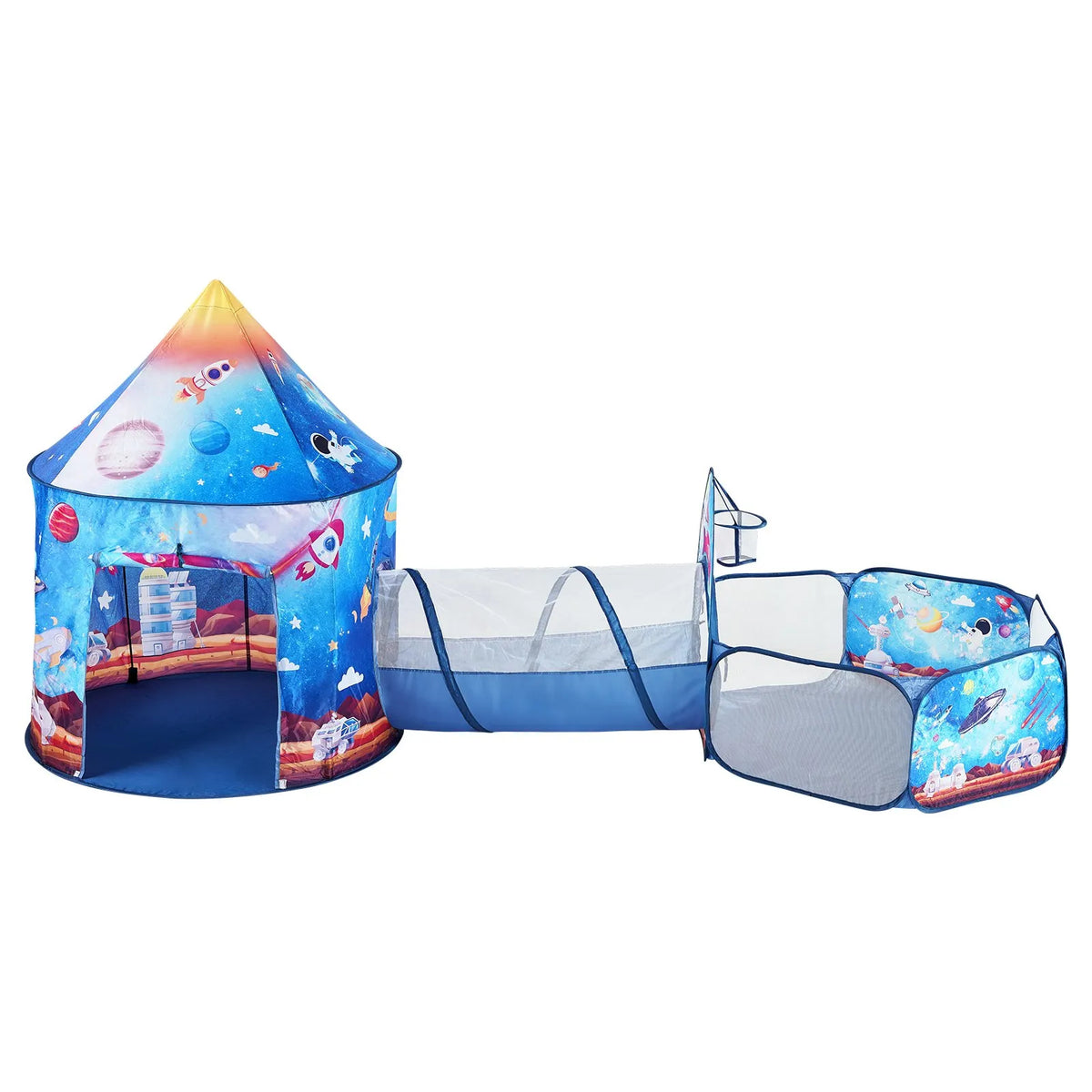 VEVOR 3 in 1 Children's Play Tent with Tunnel, Rocket Design, Blue