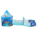 VEVOR 3 in 1 bērnu rotaļnamiņš ar tuneli un basketbola grozu, saliekams spēļu telts komplekts ar pārnēsājamo maisu, piemērots zēniem un meitenēm, lietošanai telpās un ārā, Blue Ocean