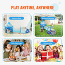 VEVOR 3 in 1 bērnu rotaļnamiņš ar tuneli un basketbola grozu, saliekams spēļu telts komplekts ar pārnēsājamo maisu, piemērots zēniem un meitenēm, lietošanai telpās un ārā, Blue Ocean