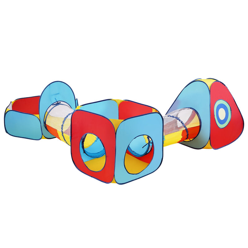 VEVOR 5-in-1 Bērnu Spēļu Telts ar Tuneli un Basketbola Grozu, Iekštelpu/Āra Pop-Up Spēļu Māja ar Pārnēsāšanas Somu un Siksnām, Sarkanā/Dzeltenā/Zilā Krāsā