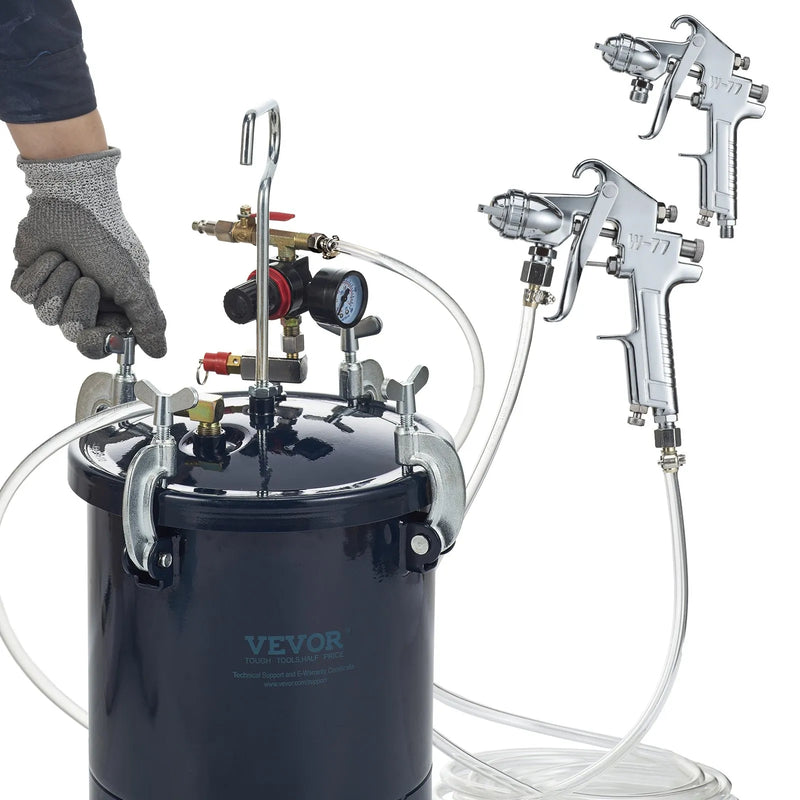 Krāsošanas spiedtvertne ar pistoli, 10 l gaisa spiedtvertne, 1,5 mm un 4 mm sprauslas, divas krāsošanas pistoles, piemērota rūpniecībai, mājas dekoram, arhitektūrai, būvniecībai un automašīnu krāsošanai, maksimālais spiediens 4,1 bar