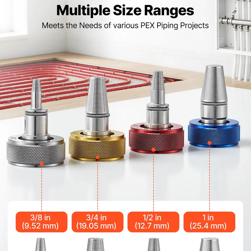 VEVOR PEX cauruļu izplešanas instrumentu komplekts, manuāls instruments 9,52–25,4 mm caurulēm, 4 uzgaļi, cauruļu griezis un instrumentu kaste apkures un ūdensapgādes sistēmām - ZEMLETES.LV