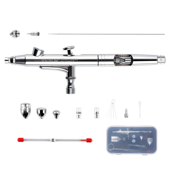 Gaisa ota, 0,3 mm un 0,5 mm divdarbības ar augšējo padevi, komplekts ar 2 ml, 7 ml un 12 ml vara trauciņiem un tīrīšanas piederumiem, piemērota modeļu, kūku, desertu un nagu mākslas krāsošanai