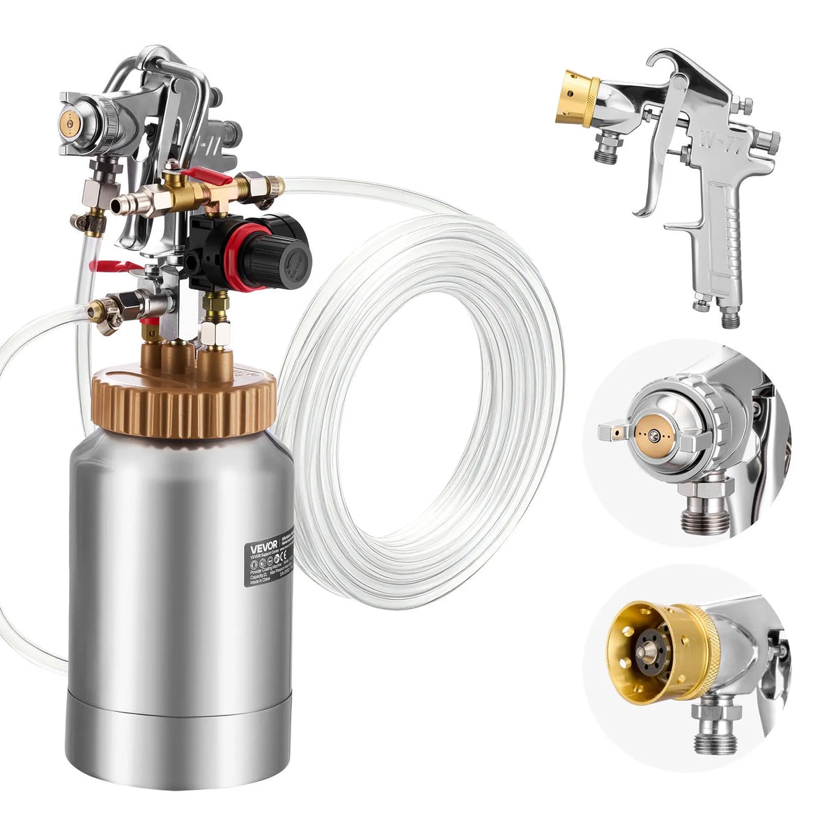 VEVOR 2 L Pressure Paint Tank with 2 Spray Guns, Pneumatic Painting System with 1.8 mm and 3 mm Nozzles, 2 x 3 m Hoses, for Furniture and Cars, 3 Adjustable Control Modes
