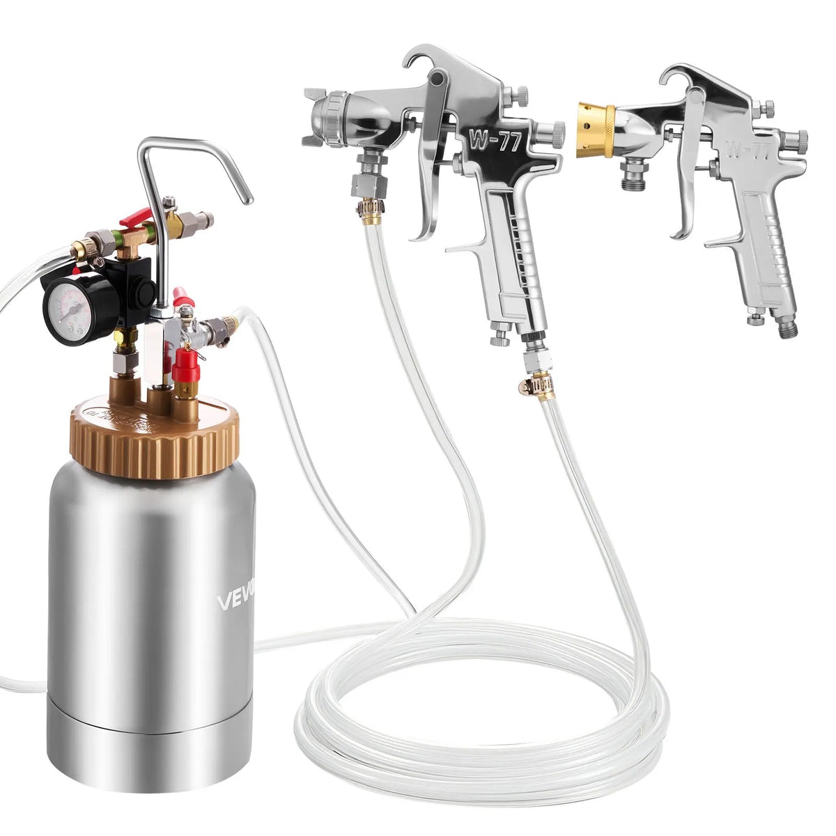 VEVOR 2 L Pressure Paint Tank with 2 Spray Guns, Pneumatic Painting System with 1.8 mm and 3 mm Nozzles, 2 x 3 m Hoses, for Furniture and Cars, 3 Adjustable Control Modes