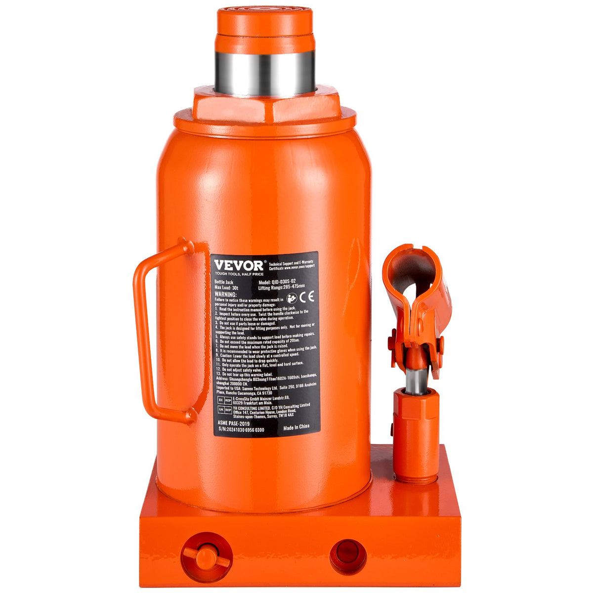 VEVOR Hydraulic Bottle Jack 30 Tonnes Manual High Lift for Car Repair Workshops