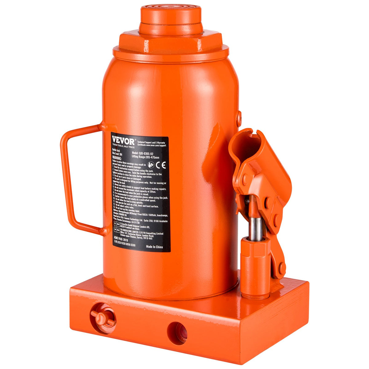 VEVOR Hydraulic Bottle Jack 30 Tonnes Manual High Lift for Car Repair Workshops